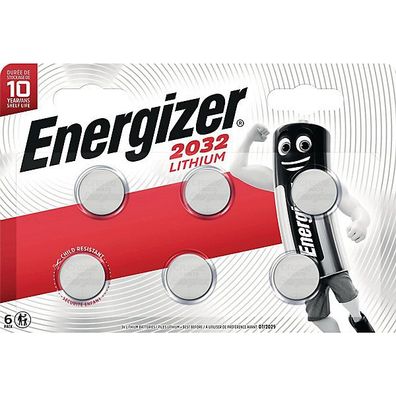 Batterie Energizer, Knopfzelle, CR2032, 3 Volt, Lithium, 6 Stück
