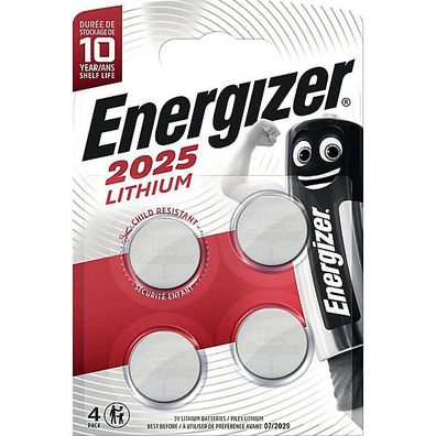 Batterie Energizer 415360, Knopfzelle, CR2025, 3 Volt, Lithium, 4 Stück