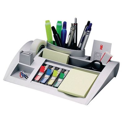 Schreibtischorganizer 3M C50 mit Haftnotizen, Indexspender und Klebeband, silber