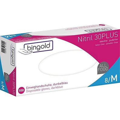Einweghandschuhe Bingold Nitril 30Plus, puderfrei, Gr. 8/ M, blau, 100 Stück