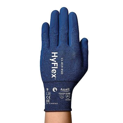 Mechaniksschutzhandschuh HyFlex 11-819 ESD, Größe 7, blau/ blau, 1 Paar