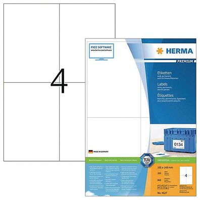 Etiketten Herma 4627 Premium, 105 x 148mm (LxB), weiß, 800 Stück