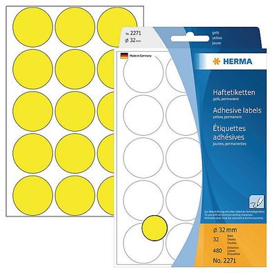 Markierungspunkte Herma 2271, D 32mm, gelb, 480 Stéck
