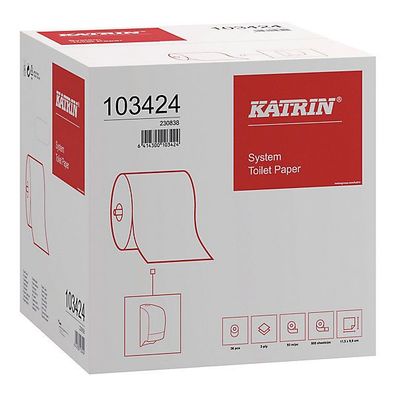 Toilettenpapier Katrin 103424, 2-lagig, 92m, 800 Blatt, weiß, 36 Stück