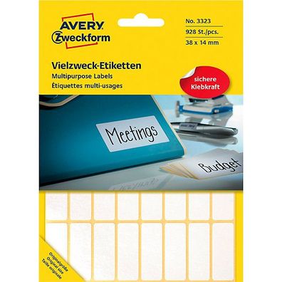 Mini-Etiketten Avery Zweckform 3323, 38 x 14mm (LxB), weiß, 29 Blatt/928 Stück
