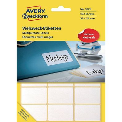Mini-Etiketten Avery Zweckform 3325, 38 x 24mm (LxB), weiß, 29 Blatt/522 Stück