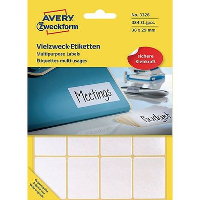 Mini-Etiketten Avery Zweckform 3326, 38 x 29mm (LxB), weiß, 24 Blatt/384 Stück