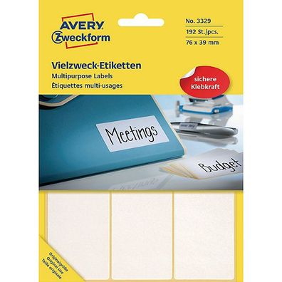 Universal-Etiketten Avery Zweckform 3329, 76 x 39mm (LxB), weiß, 32Bl/192 Stéck