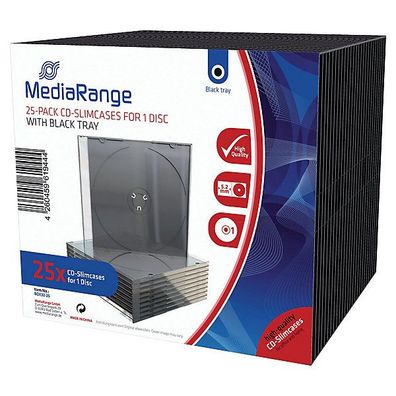CD/ DVD-Hülle MediaRange Box32-25 Slim Case transparent/ schwarzes Tray 25 Stück