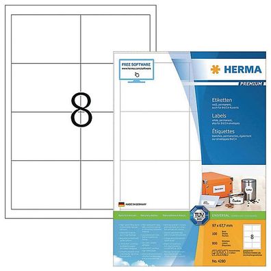 Etiketten Herma 4280 Premium, 97 x 67,7mm (LxB), weiß, 800 Stéck
