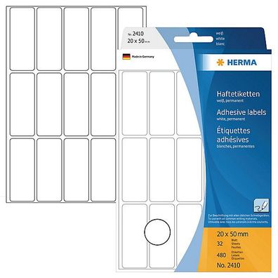 Universal-Etiketten Herma 2410, 20 x 50mm (LxB), weiß, 480 Stück