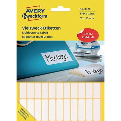 Mini-Etiketten Avery Zweckform 3320, 32 x 10mm (LxB), weiß, 26 Blatt/1.144 Stück