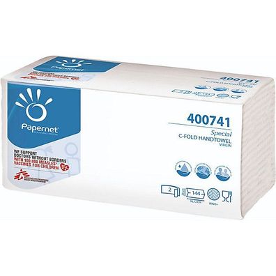 Falthandtücher Papernet 400741, C-Falz, 2-lagig, 23x32cm, 144Bl., weiß, 20 Stück