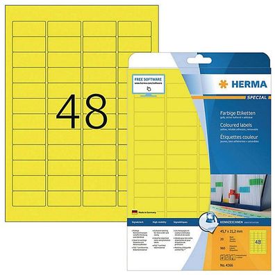 Etiketten Herma 4366, 45,7 x 21,2mm (LxB), gelb, 960 Stück