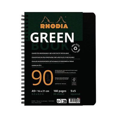 Recycling-Notizbuch Rhodiactive 119913C, A5 + , kariert 5 x 5 mm, 90 g/qm, schwarz