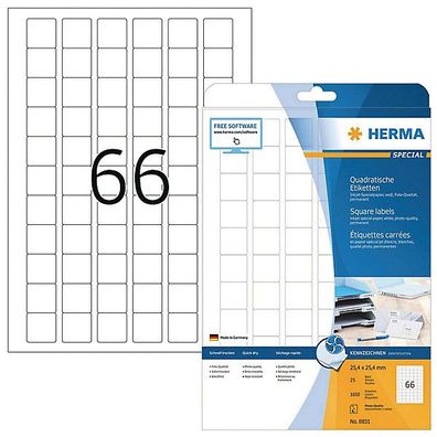 Inkjet-Etiketten Herma 8831, 25,4 x 25,4mm (LxB), weiß, 1650 Stéck