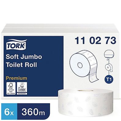 Toilettenpapier Tork 110273 Premium Jumbo, 2-lagig, 1800 Blatt, weiß, 6 Stück