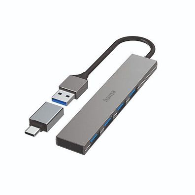 Hama USB-Hub, 4 Anschlüsse, anthrazitgrau