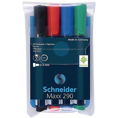 Boardmarker Schneider Maxx 290, Rundspitze, Strichstärke: 2-3mm, 4er Etui