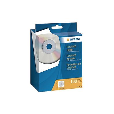 CD/ DVD-Hülle Herma 1140, aus Papier mit Klarsichtfenster + Klebepunkt, 100 Stück