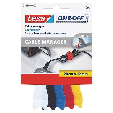 Kabelmanager Tesa 55236, 12mm x 20cm, farbig sortiert, 5 Stück
