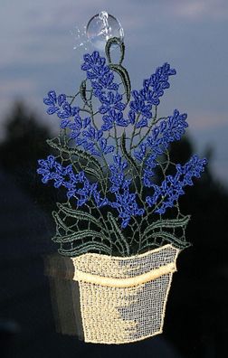 Plauener Spitze Fensterbild Lavendel Fensterdeko Sommer Fensterschmuck Mediterran