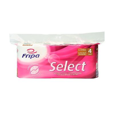 Toilettenpapier Fripa Select, 4-lagig, 160 Blatt, weiß, 8 Stück