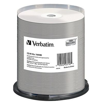 CD-R Verbatim 43718, 700MB, 80Min, 52x, thermotransfer, Spindel mit 100 Stéck