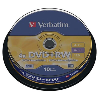 DVD + RW Verbatim 43488, 4,7GB, Schreibgeschwindigkeit: 4x, Spindel, 10 Stück