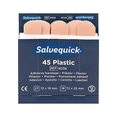 Pflasterstrips Salvequick 6036, wasserfest, Maße: 72x19 und 72x25mm, 45 Stück