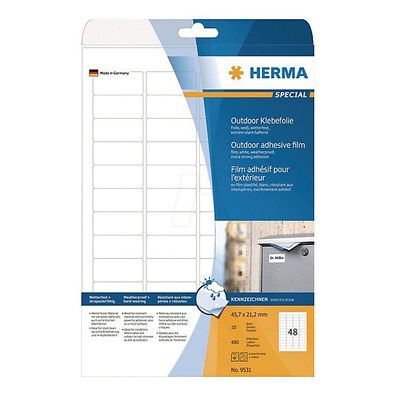 Outdoor-Folienetiketten Herma 9531, 45,7 x 21,2mm (LxB), weiß, 10 Stück