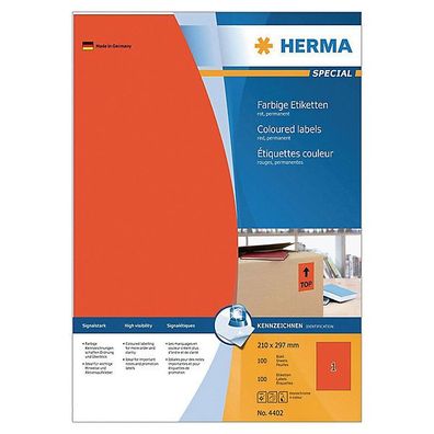 Etiketten Herma 4402 Special, A4, rot, 100 Stéck