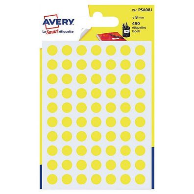 Markierungspunkte Avery Zweckform PSA08J, D 8mm, gelb, 490 Stück