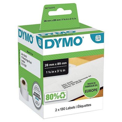 Adress-Etiketten Dymo S0722370, 89 x 28mm (BxH), weiß, 2 x 130 Stéck
