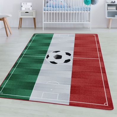 Spielteppich Kurzflor Teppich Kinderteppich Kinderzimmer Fussball Italien Weiss
