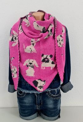 Blogger XXL Softes Dreieckstuch Schal Stola Hundeprint Viskose Wolle Pink/ Beige