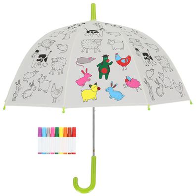 Esschert Design Regenschirm für Kinder mit Bauernhoftieren PiY zum Ausmalen
