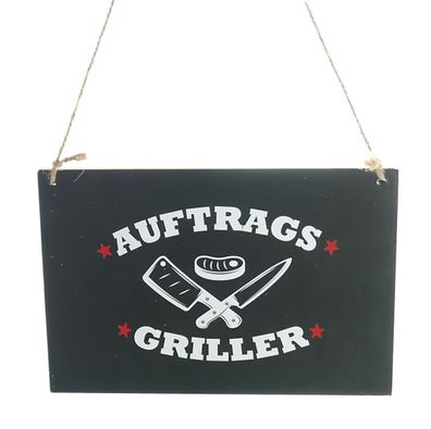 Riffelmacher BBQ-Schild Auftragsgriller schwarz zum Hängen 18 cm x12 cm- Holz