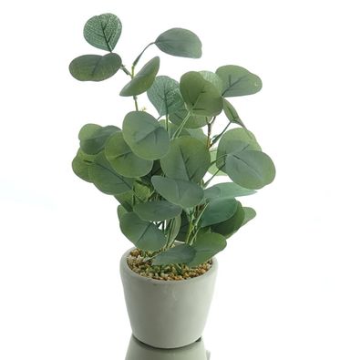 DPI Eukalytus im grauen Steingusstopf 30 cm - Kunstblumen
