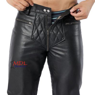 Men Lambskin Leather Quilted Pants Motorbike Biker Rider Jeans Style Gay Pants