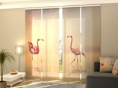 Foto-Schiebegardine pinke Flamingos, Flächenvorhang mit Motiv, Gardine auf Maß