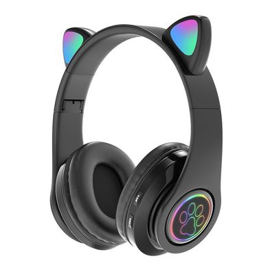 Katzenohr-Bluetooth-Kopfhörer, faltbarer kabelloser Kopfhörer (schwarz)