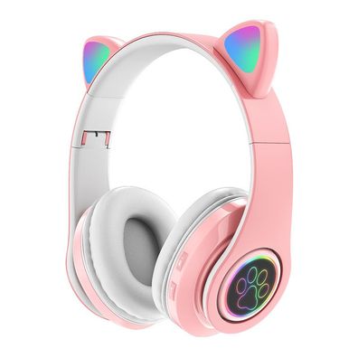 Katzenohr-Bluetooth-Kopfhörer, faltbarer kabelloser Kopfhörer (Rosa)