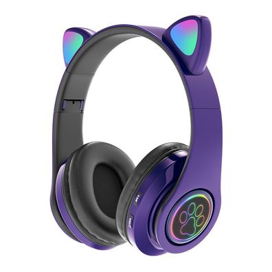 Katzenohr-Bluetooth-Kopfhörer, faltbarer kabelloser Kopfhörer (Lila)
