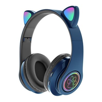 Katzenohr-Bluetooth-Kopfhörer, faltbarer kabelloser Kopfhörer (Blau)