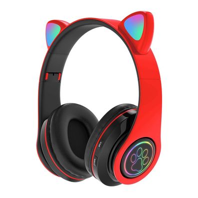 Katzenohr-Bluetooth-Kopfhörer, faltbarer kabelloser Kopfhörer (Rot)