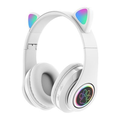 Katzenohr-Bluetooth-Kopfhörer, faltbarer kabelloser Kopfhörer (Weiss)
