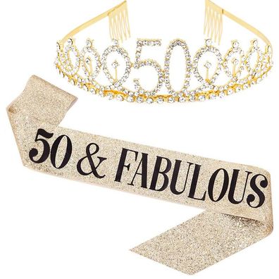 50 and Fabulous Belt and Rhine Stone Set - 50th Birthday Belt, Gold