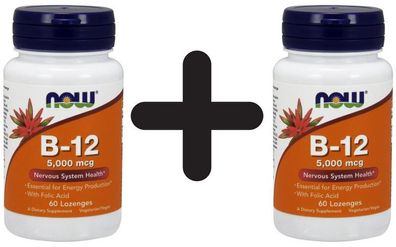 2 x Vitamin B-12 with Folic Acid, 5000mcg - 60 lozenges