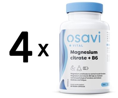 4 x Magnesium Citrate + B6 - 90 vcaps